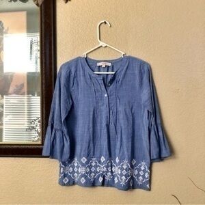 Loft Embroidered Bell Sleeve Top Size XSmall
